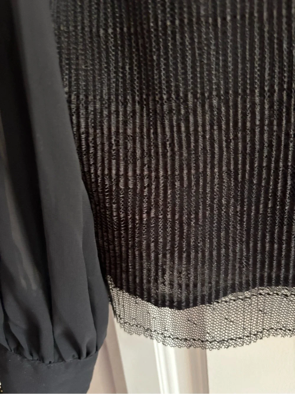 Grace Black Sheer Tie-Neck Blouse with Textured Bodice